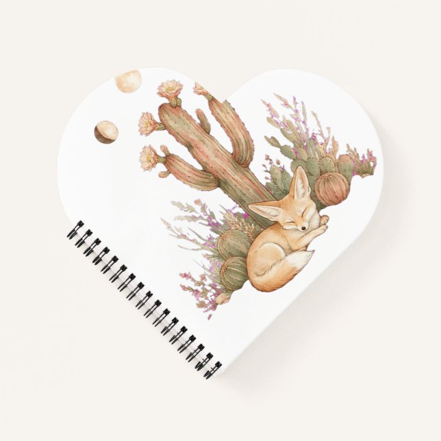 Boho Desert Fennec Fox Sleeping Under Saguaro Cact Notebook (Front)