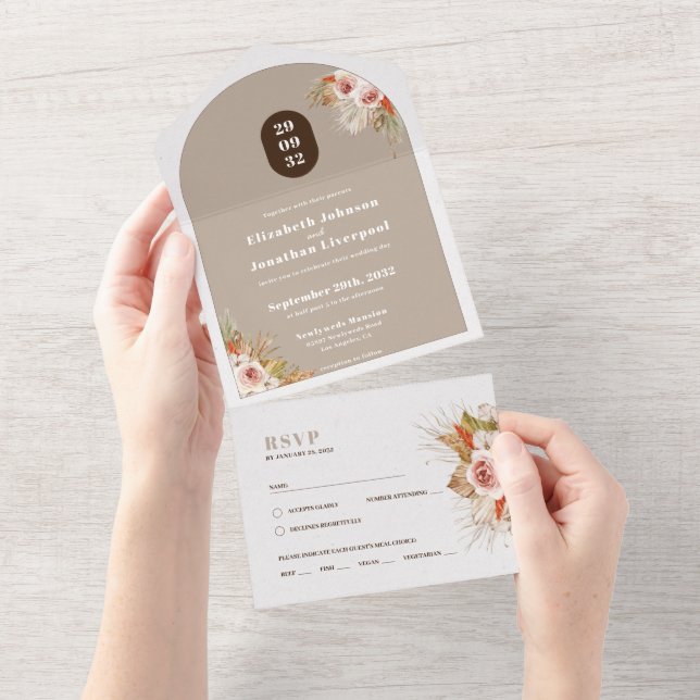 Boho desert floral arch frame earth tones all in one invitation (Tearaway)