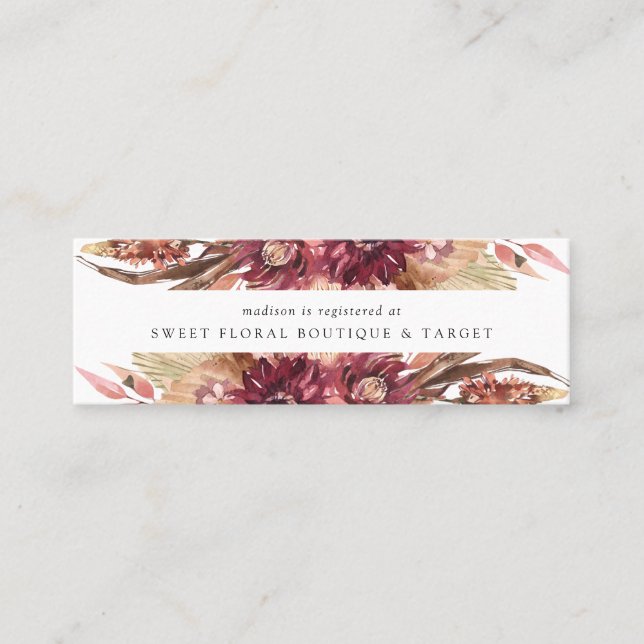 Boho Desert Floral Bridal Registry Insert Cards (Front)