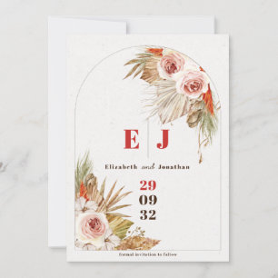 Boho desert floral Earth tones wedding photo Save The Date