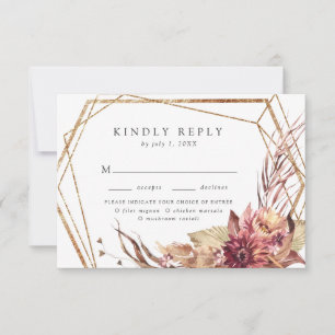 Boho Desert Floral Gold Geometric Meal Choice RSVP Card