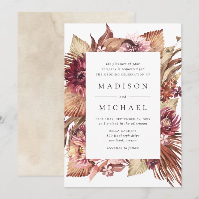 Boho Desert Floral Wedding Invitation (Front/Back)