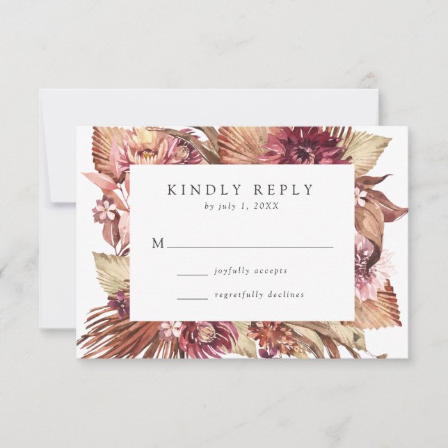 Boho Desert Floral Wedding RSVP Card (Front)