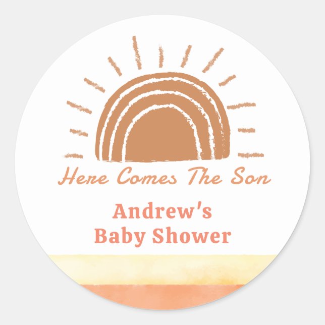 Boho Desert Here Comes The Son Baby Shower  Classic Round Sticker (Front)