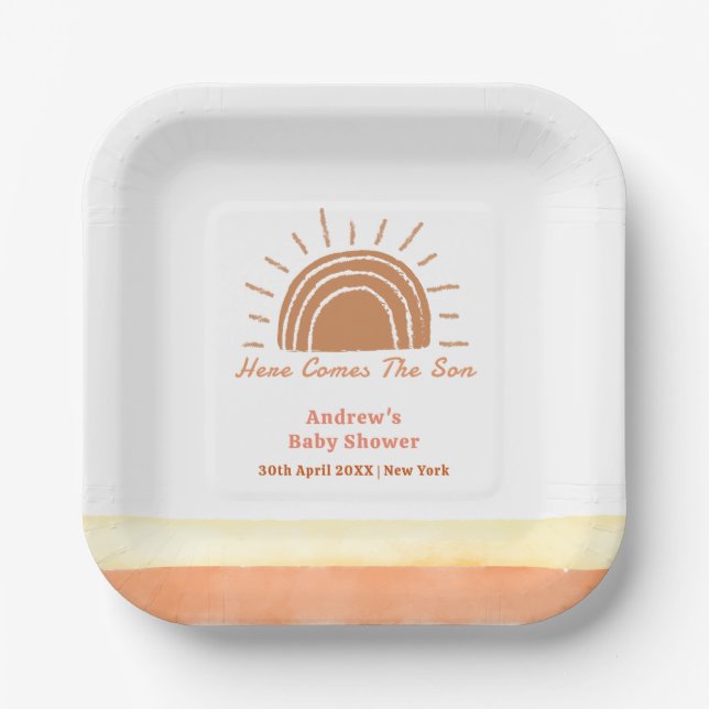 Boho Desert Here Comes The Son Baby Shower  Paper Plate (Front)