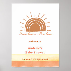 Boho Desert Here Comes The Son Baby Shower Welcome Poster