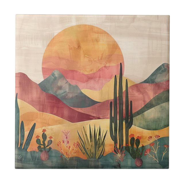 Boho Desert Landscape - Southwestern Nature Tile (Front)