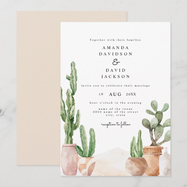Boho Desert Mexican Cactus Bohemian Chic Wedding Invitation (Front/Back)