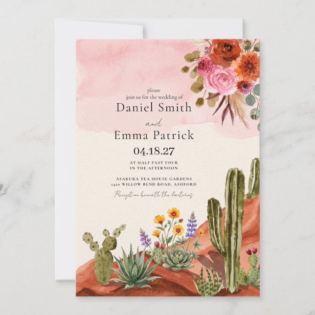 Boho Desert Mexican Cactus Bohemian Wedding Invitation (Front)