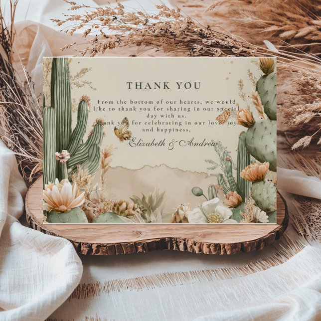 Boho Desert Mountain Cactus Wedding Thank You Card (Creator Uploaded)