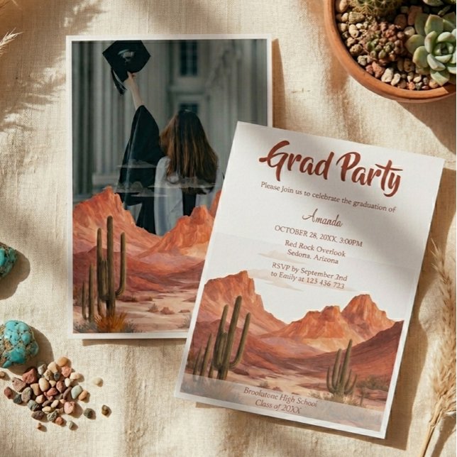 Boho Desert Mountain Southwest Graduation Invitation (Creator Uploaded)