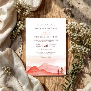 Boho Desert Mountains Rustic QR Code Wedding Invitation