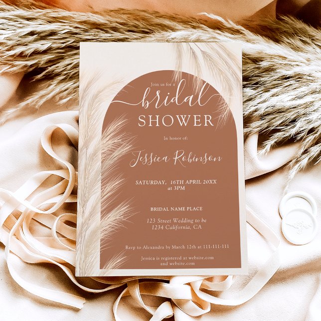 Boho desert pampas grass watercolor bridal shower  invitation (Creator Uploaded)
