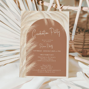 Boho desert pampas grass watercolor graduation invitation