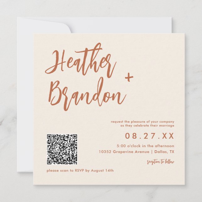 Boho Desert QR Code Wedding Square Invitation (Front)