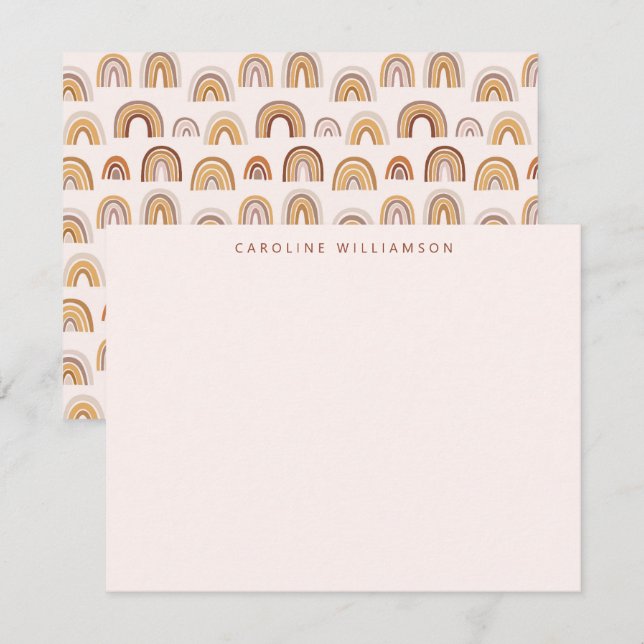 Boho Desert Rainbow Blush Personalised Stationery Card (Front/Back)