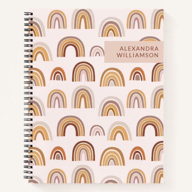 Boho Desert Rainbow in Neutrals Personalised Notebook (Front)