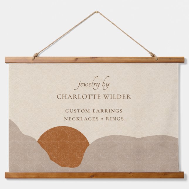 Boho Desert Sun Jewellery Designer Wood Topped  Hanging Tapestry (Front)