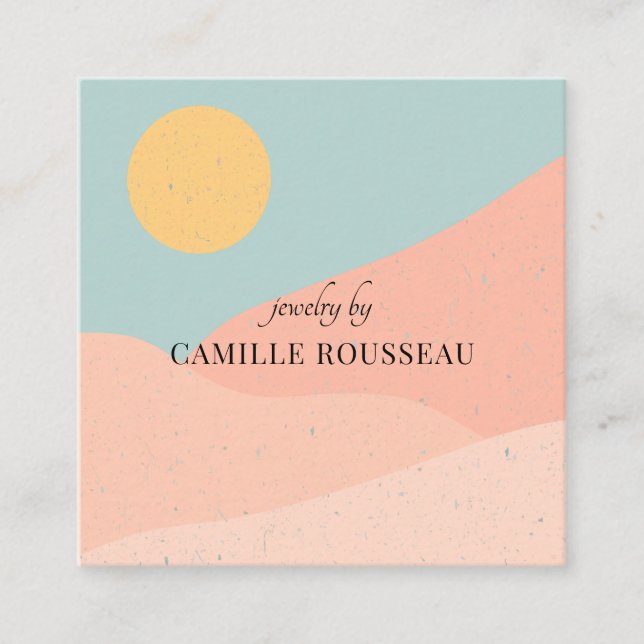 Boho Desert Sunrise Mountains Handcrafted Jeweller Square Business Card (Front)