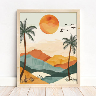 Boho Desert Sunset Landscape Wall Art Print