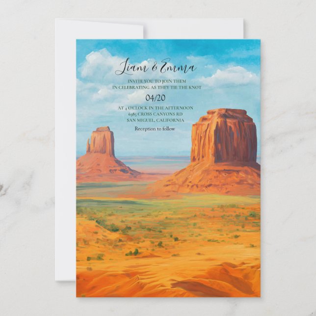Boho Desert Wedding Invitation Monument Valley AZ (Front)