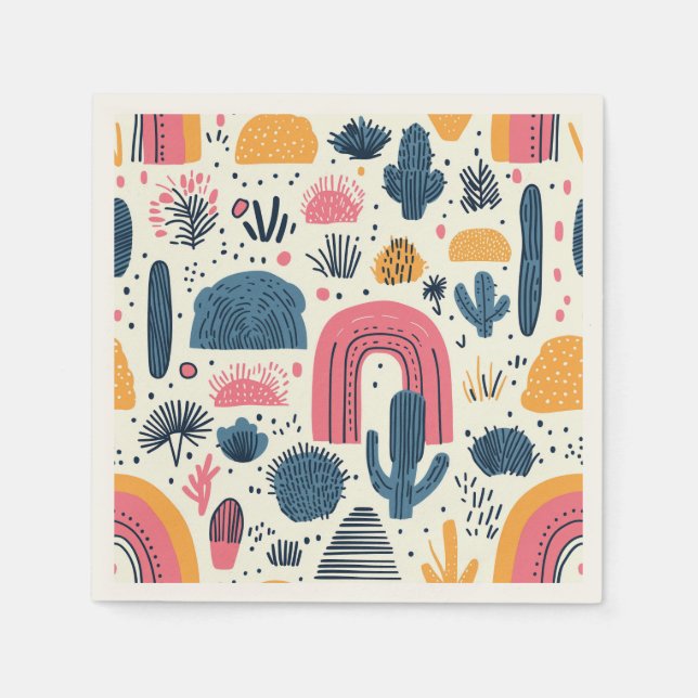 Boho Desert With Cactus and Rainbows Napkin (Front)