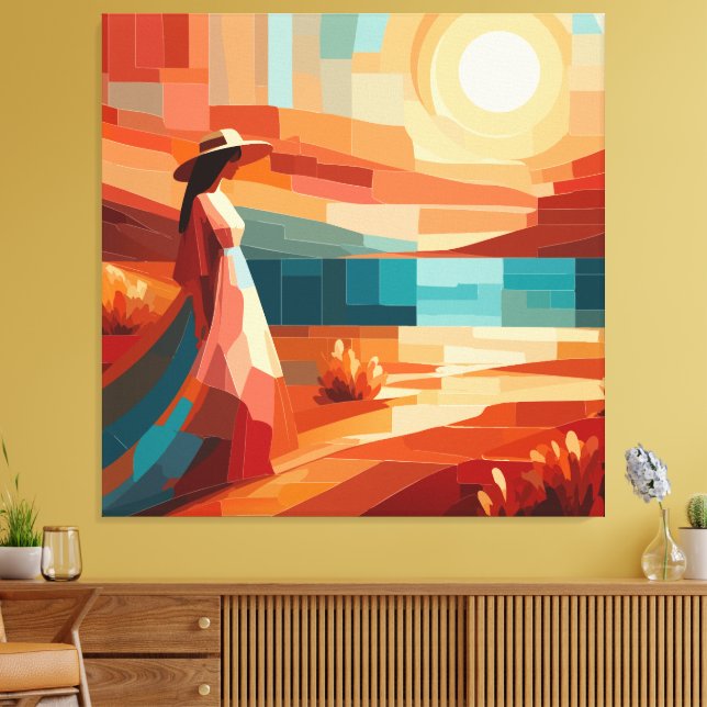 Boho Desert Woman Abstract Sunset Canvas Print (Insitu(LivingRoom))