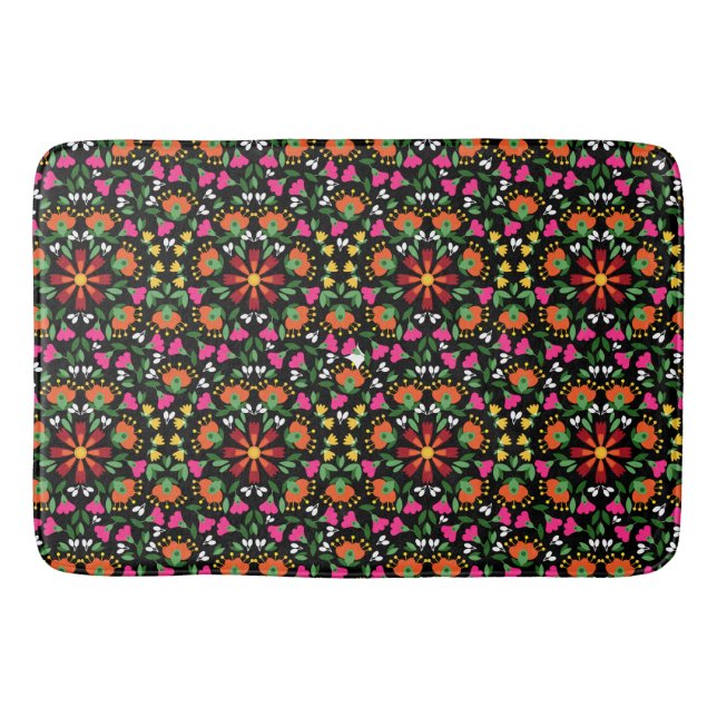 Boho Design Bold Colour Floral Bath Mat (Front)