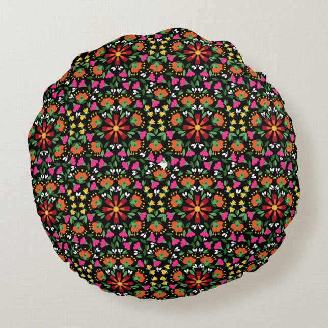 Boho Design Bold Colour Floral Round Cushion (Back)