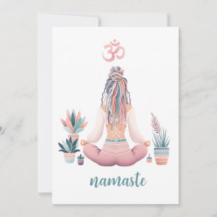 Boho Design- Frau mit Dreadlocks- Meditation- OM Invitation