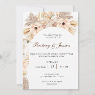 Boho design of dried palms and leaves for wedding invitation