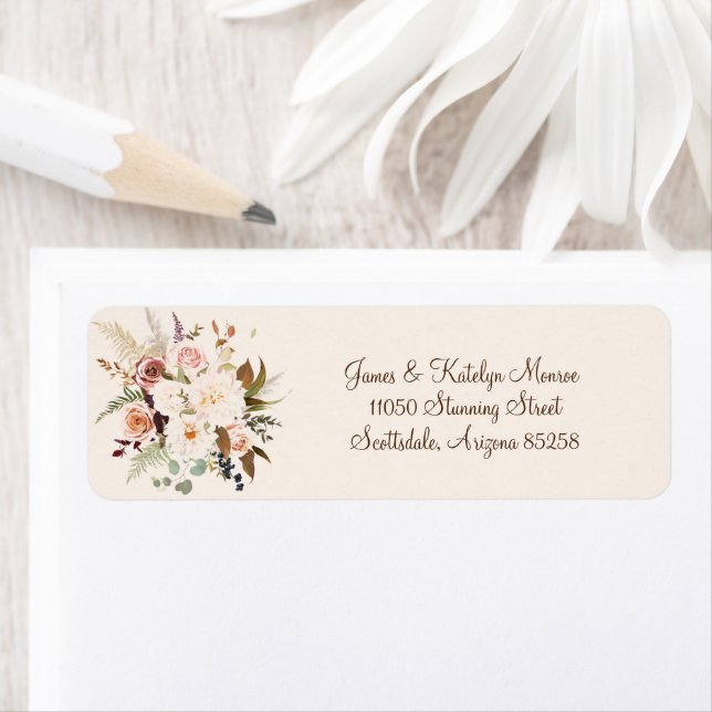 Boho Design Roses Flowers Wedding Return Address  (Insitu)