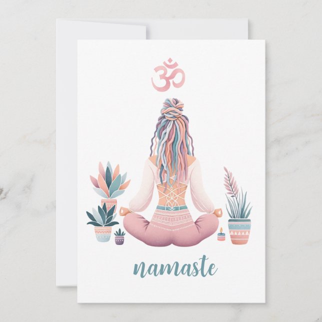 Boho Design Woman with Dreadlocks Meditation OM Invitation (Front)