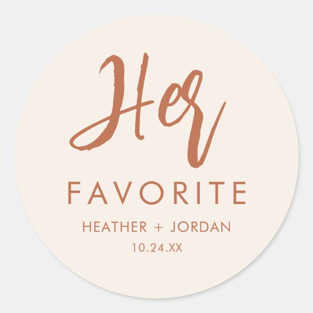 Boho Dessert Her Favourite Wedding Treat Box Classic Round Sticker (Front)