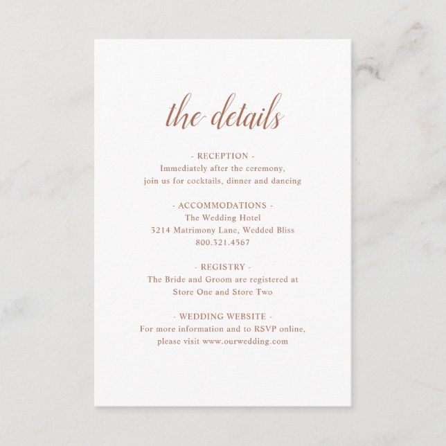 Boho Details Rust Burnt Orange Terracotta Wedding Enclosure Card (Front)