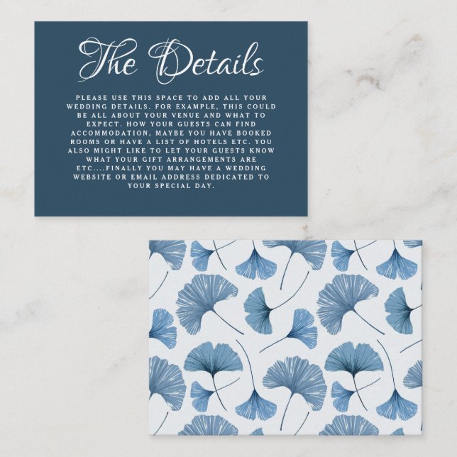 Boho Details Teal Ginkgo Botanical Wedding Enclosure Card (Front/Back)