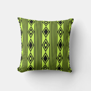 Boho Diamonds Stripes Black Chartreuse Cushion