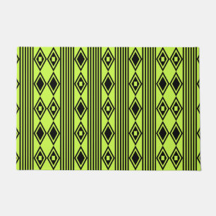 Boho Diamonds Stripes Black Chartreuse Doormat
