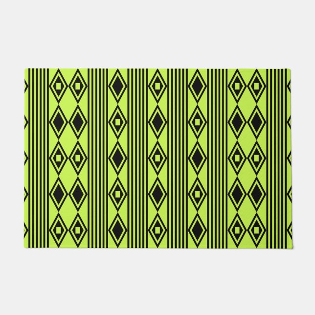 Boho Diamonds Stripes Black Chartreuse Doormat (Front)
