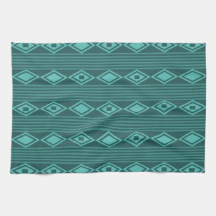 Boho Diamonds Stripes Teal Tea Towel
