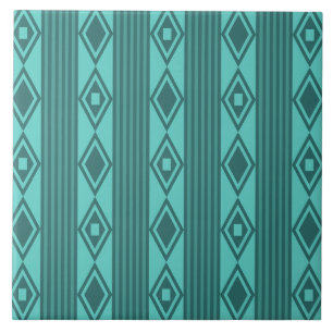Boho Diamonds Stripes Turquoise Tile