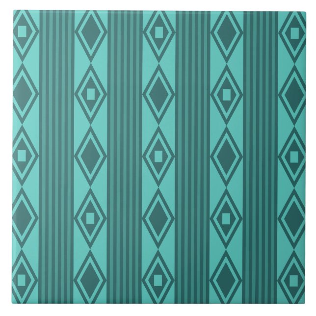 Boho Diamonds Stripes Turquoise Tile (Front)