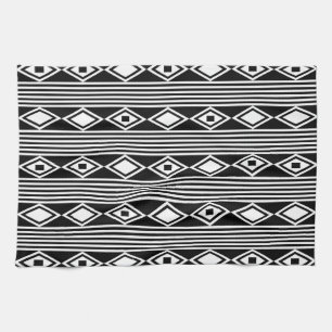 Boho Diamonds Stripes White Black Tea Towel