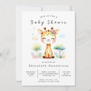 Boho Digital Giraffe Baby Shower Invitation