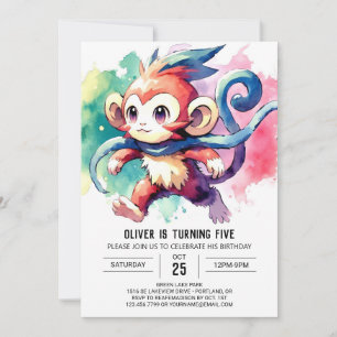 Boho Digital Monkey Birthday Invitation
