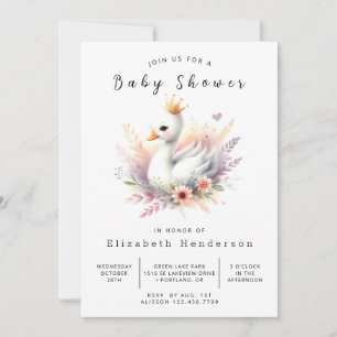 Boho Digital Swan Baby Shower Invitation
