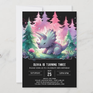 Boho Digital Triceratops Birthday Invitation
