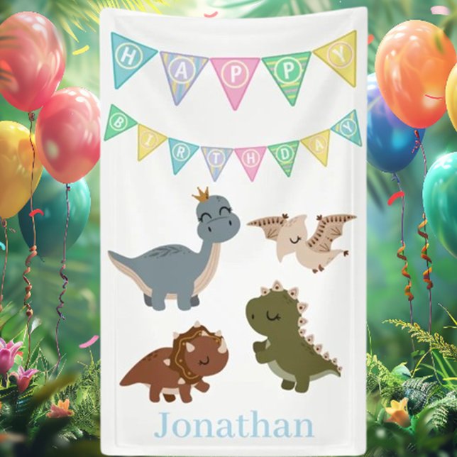 Boho Dino Birthday Blue Banner (Celebrate in style with our Boho Dino Birthday Blue Banner! )
