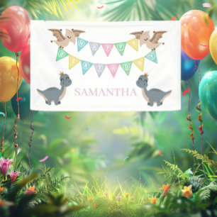 Boho Dino Birthday Pink Banner