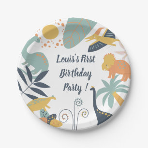 Boho Dinosaur Baby Birthday Party Paper Plate